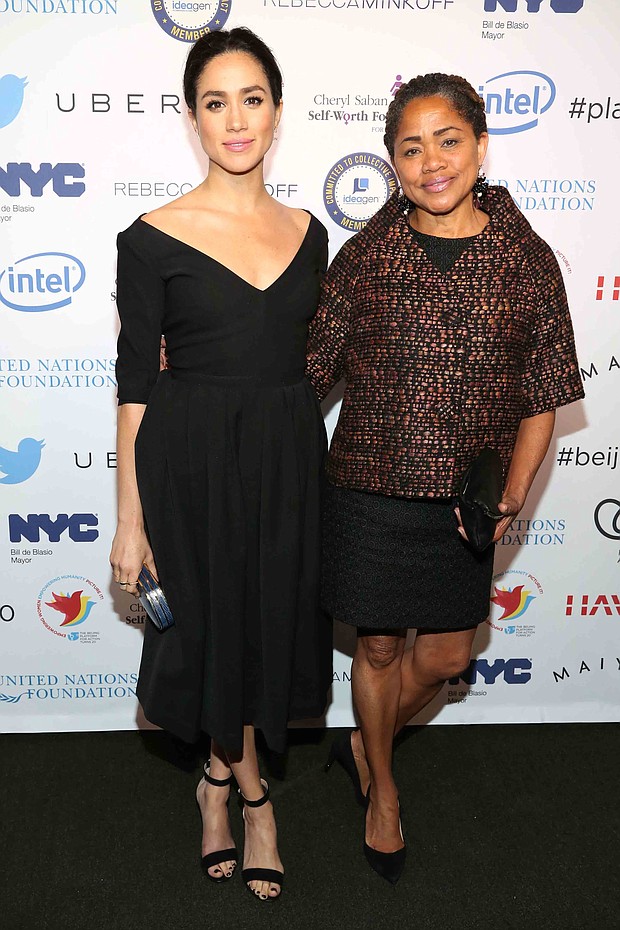 Meghan Markle attends a UN Women's event with her mother in March 2015.  CREDIT: Patrick McMullan via Getty Images