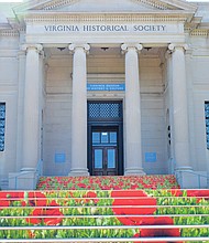 A pop of color // A field of colorful printed poppies decorates the front steps of the Virginia Museum of History and Culture. Location: 428 N. Boulevard. The red flowers, known as remembrance poppies, are designed to call attention to the World War I America exhibition on display at the museum through July 29. Poppies have long been a memorial symbol for those who died in that war. Described as the largest traveling exhibition of its kind, the display includes items ranging from President Woodrow Wilson’s hat and cane to escape artist Harry Houdini’s handcuffs along with photos, helmets, gas masks and other items. The Richmond museum is the only East Coast venue hosting the exhibition this year. The museum plans to keep the poppy field, printed on “brick vinyl” material, on its steps until Nov. 11, 2018, when the nation and the world will mark the 100th anniversary of the conflict’s end.   