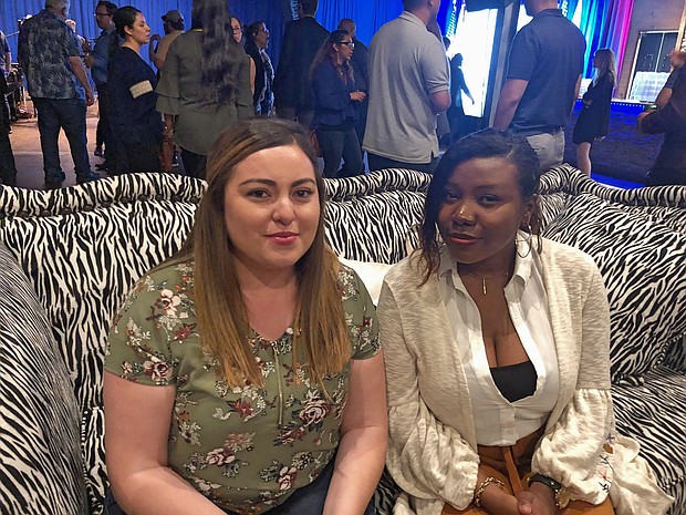 Marisol Chavez, left, and Mia Lopez are working to turn out the youth minority vote in California.