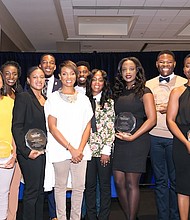 Legendary lyricist and hip-hop pioneer MC Lyte, the national Discover the Unexpected, pictured with 2017 DTU Fellows at their closing ceremony along with NNPA president and CEO Dr. Benjamin F. Chavis Jr. (far left), Chevrolet Diversity Marketing Manager Michelle Alexander (center), Atlanta Voice newspaper Publisher Janis Ware and NNPA chairman Dorothy Leavell.