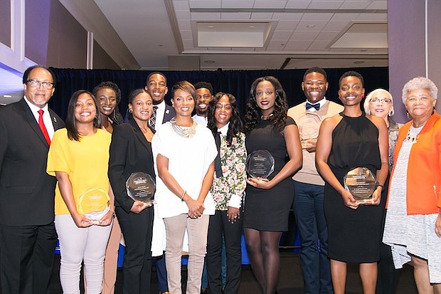 Legendary lyricist and hip-hop pioneer MC Lyte, the national Discover the Unexpected, pictured with 2017 DTU Fellows at their closing ceremony along with NNPA president and CEO Dr. Benjamin F. Chavis Jr. (far left), Chevrolet Diversity Marketing Manager Michelle Alexander (center), Atlanta Voice newspaper Publisher Janis Ware and NNPA chairman Dorothy Leavell.