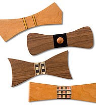 You’ll choose your wood species, cut out your bow tie design, dress up your bow tie with strips of inlay, then sand and finish your piece.