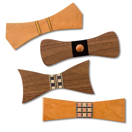 You’ll choose your wood species, cut out your bow tie design, dress up your bow tie with strips of inlay, then sand and finish your piece.