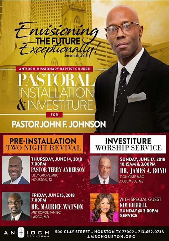 On Sunday, June 17, Antioch Missionary Baptist Church Downtown will be installing Rev. John Fitzgerald Johnson as it's 13th pastor.