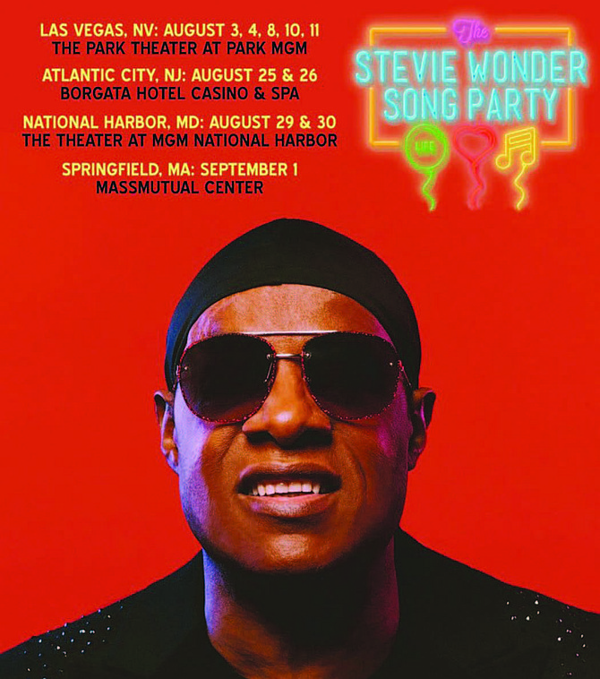 Singer, songwriter, musician and producer Stevie Wonder recently announced “The Stevie Wonder Song Party: A Celebration of Life, Love & Music,” a limited engagement concert series taking place this summer in four cities including Las Vegas, Atlantic City, National Harbor and Springfield, Mass.