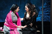 Pilar Esperanza Castillo (Esperanza America, right) shares a jail cell with Hortencia Del Rio (Adriana Sevahn Nichols), the woman she believes to be her maid in “Destiny of Desire,” a story about female empowerment running through July 12 at the Oregon Shakespeare Festival in Ashland.