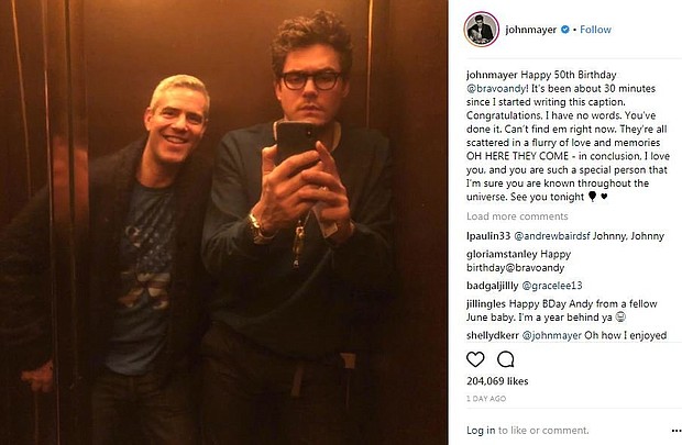 John Mayer celebrated Andy Cohen's 50th birthday on Sunday's episode of "Watch What Happens Live With Andy Cohen" on Bravo.