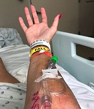 Abby Lee Miller posted a photo late Tuesday on Instagram showing her in the hospital with an IV in her arm.
