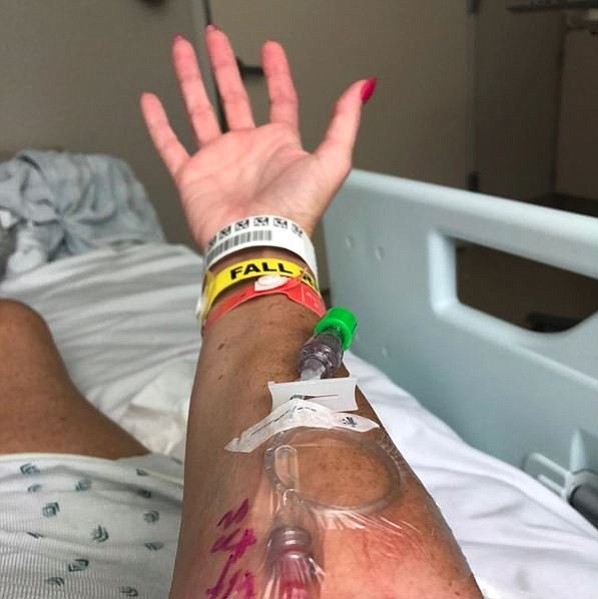 Abby Lee Miller posted a photo late Tuesday on Instagram showing her in the hospital with an IV in her arm.
