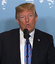 President Trump speaks at the G7 Summit in Canada on June 9, 2018.