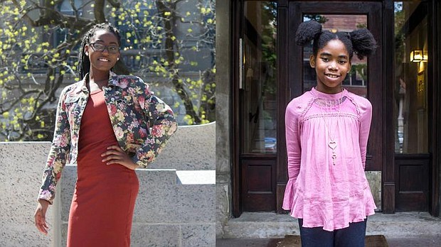 Rylee Paige Johnson, left, and Akosua Haynes won first place in a Library of Congress letter-writing contest. Rylee wrote to Gabrielle Zevin, author of “Elsewhere,” and Akosua wrote to Margot Lee Shetterly, author of “Hidden Figures.” (Sydney Johnson; Moe Zoyari)