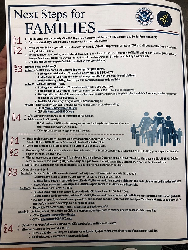 	This is a document given to immigrants who are arrested and separated from their children at the US-Mexico border.