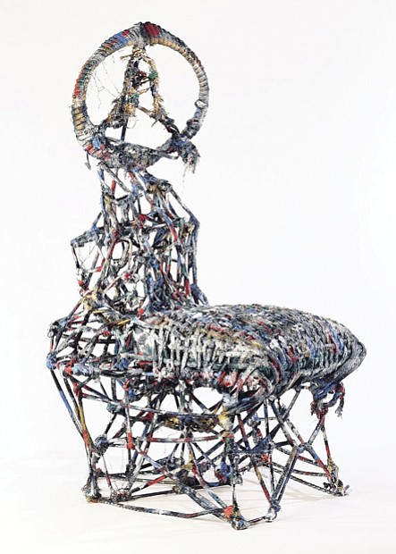 “Foundation of the World (A Dream of My Mother)” by Thornton Dial, 1994, welded steel rods, tin, rope, carpet, rope fiber, wood, burlap, enamel, spray paint and industrial sealing compound.
Photo by Steve Pitkin/Pitkin Studio © Estate of Thornton Dial/Artist Rights Society
