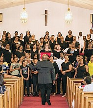 CELEBRATING 150 YEARS
The full choir of St. John Baptist Church lifts its voice to mark the North Side church’s 150th anniversary. The June 16 event in the sanctuary at 4317 North Ave. featured a reunion of past and present members of the music ministry, according to Dr. Janet K. Copeland, the church’s minister of music.