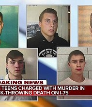  The five teens facing charges for throwing rocks off of an I-75 overpass in Genesee County which killed a man will appear in court on Monday morning.