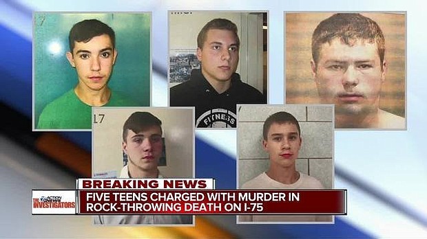  The five teens facing charges for throwing rocks off of an I-75 overpass in Genesee County which killed a man will appear in court on Monday morning.