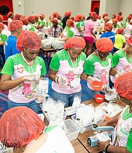 packing rice for Rise Against Hunger