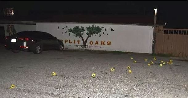 Shooting scene at Split Oaks Saloon.