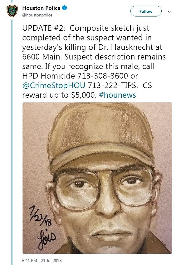 Houston police released an artist's sketch and surveillance images of a cyclist who they say shot and killed Mark Hausknecht, …