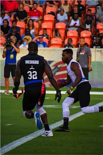 Team Godspeed player James Ihedigbo looking to make a play in the AFFL Championship game