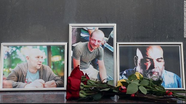 The Russian Foreign Ministry said journalistic documents were found with the bodies identifying the men as Orhan Dzhemal, Kirill Radchenko and Alexander Rastorguyev.