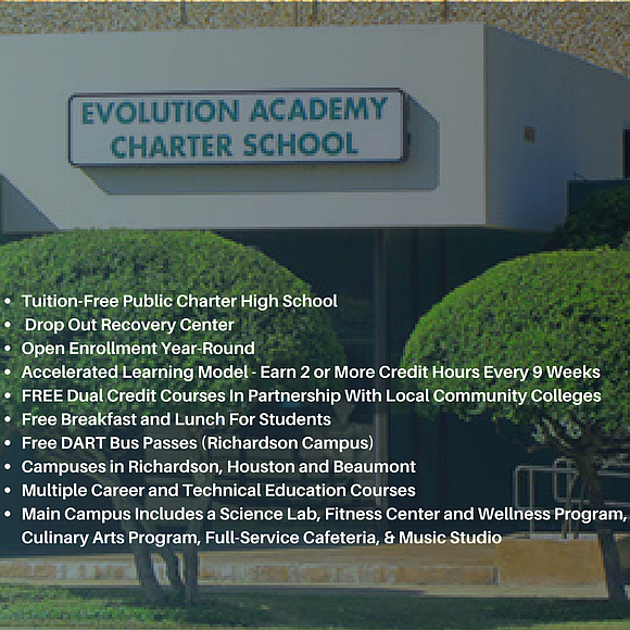 Founded in 2002, by Cynthia Trigg, a 25-year educator, Evolution Academy is a tuition-free public charter school and drop-off recovery …