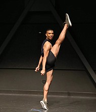 Los Angeles Rams cheerleader Napoleon Jinnies dances during his audition for the squad in March.