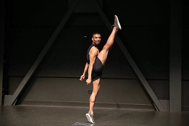 Los Angeles Rams cheerleader Napoleon Jinnies dances during his audition for the squad in March.