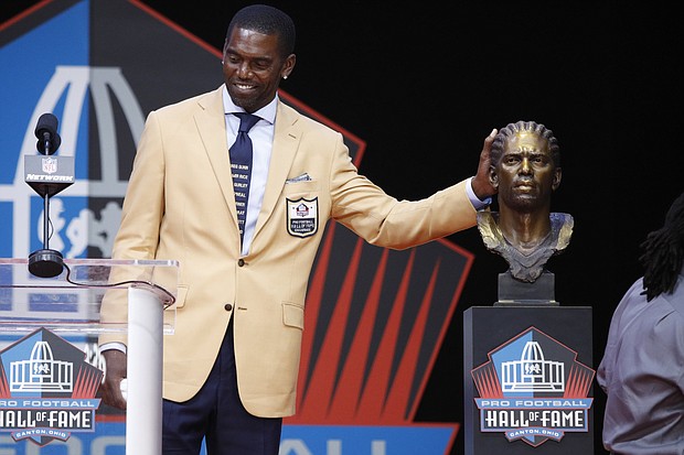 Randy Moss at the NFL Hall of Fame Enshrinement Ceremony on Saturday in Canton, Ohio.