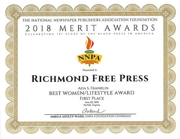 The Richmond Free Press has been recognized with a national award. The Free Press won the Ada S. Franklin Best ...