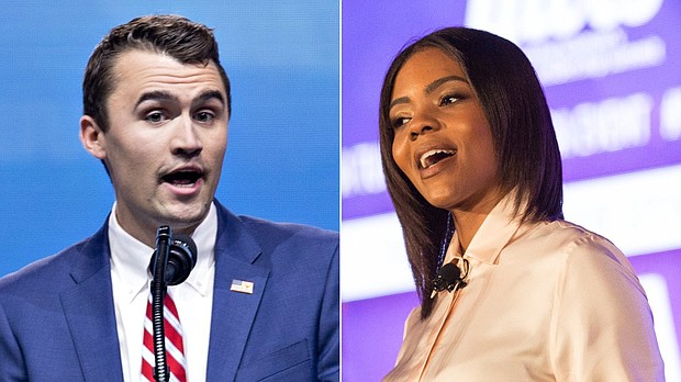 Conservative activists Candace Owens and Charlie Kirk were accosted at a Philadelphia restaurant on Monday by protesters from a local antifa group.