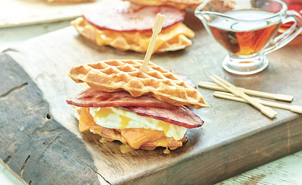Simple Ham and Waffle Breakfast Sandwiches