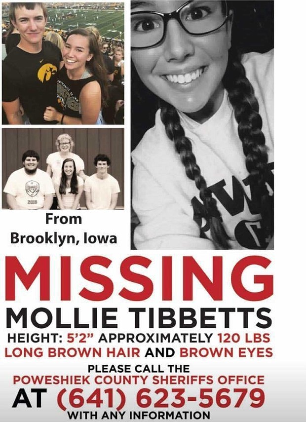 Mollie Tibbetts' relatives and friends have been posting fliers seeking information on her whereabouts.