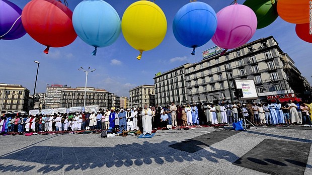 Muslims pray to celebrate Eid al-Adha in Naples