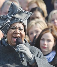 Ms. Franklin, wearing a signature hat, performs “My Country ’Tis of Thee” at President Obama’s first inauguration in January 2009 at the U.S. Capitol in Washington.