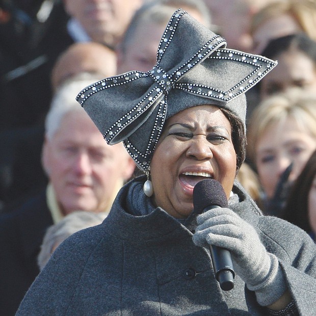Ms. Franklin, wearing a signature hat, performs “My Country ’Tis of Thee” at President Obama’s first inauguration in January 2009 at the U.S. Capitol in Washington.