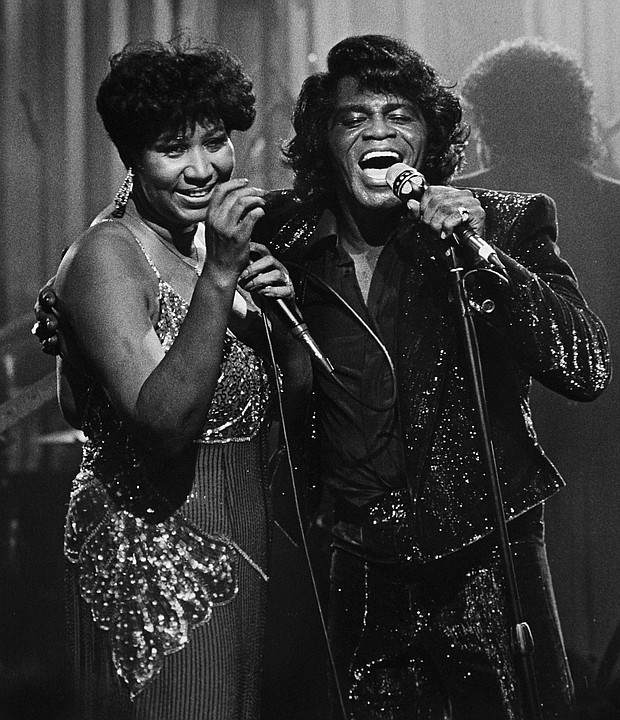 The “Queen of Soul” performs with the “Godfather of Soul,” James Brown, at Detroit’s Taboo nightclub in January 1987. The show was taped for airing on HBO.