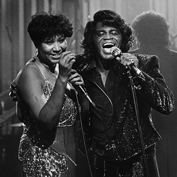 The “Queen of Soul” performs with the “Godfather of Soul,” James Brown, at Detroit’s Taboo nightclub in January 1987. The show was taped for airing on HBO.