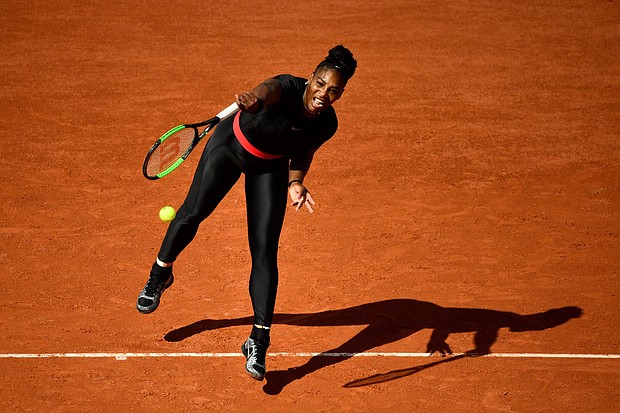 Serena Williams turned heads with her striking black catsuit in the first round of the 2018 French Open in Paris.