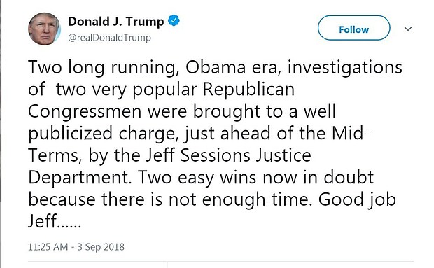 Donal Trump spent Labor Day unleashing a raging tweet storm blasting his beleaguered Attorney General Jeff Sessions and other favorite targets, such as fired FBI Director James Comey, officials leading the Russian probe and the media.