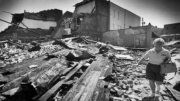 Hurricane Hugo struck in 1989 and caused extensive damage in downtown Charleston, South Carolina.