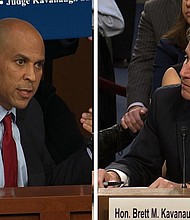 Cory Booker (L) & Brett Kavanaugh (R)
