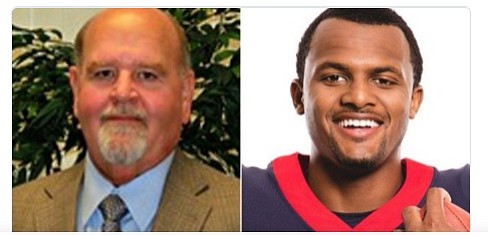 Lynn Redden, the superintendent of Onalaska school district,  and Texans quarterback Deshaun Watson