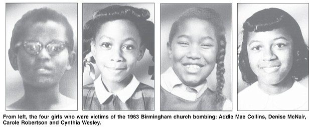 From left, the four girls who were victims of the 1963 Birmingham church bombing: Addie Mae Collins, Denise McNair, Carole Robertson and Cynthia Wesley.