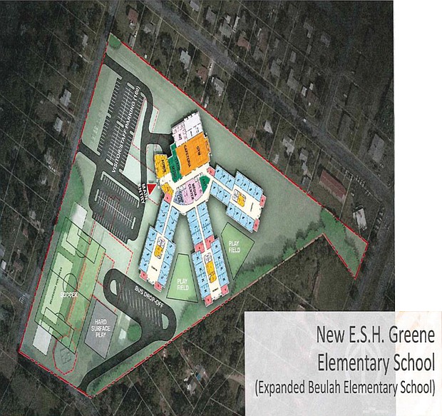 This is one of three proposed designs for E.S.H. Greene Elementary School adopted from the expansion at Beulah Elementary School in Chesterfield. Prototype designs for Greene and George Mason Elementary schools and Elkhardt-Thompson Middle School can be found at www.rvaschools.net.
