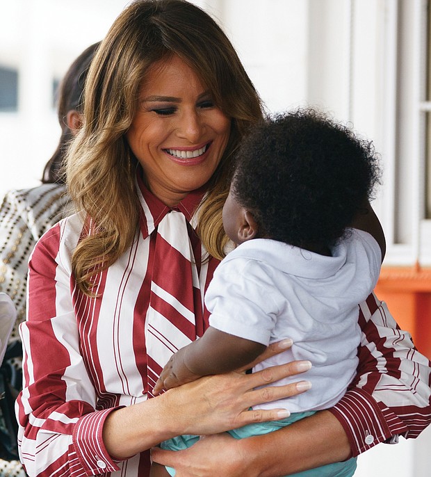 First Lady Melania Trump made a new friend during her visit Tuesday to Greater Accra Regional Hospital in Ghana. Mrs. Trump is on a five-day, four-country tour in Africa, her first solo international trip to focusing on the well-being of children.