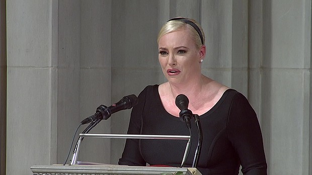 Meghan McCain, in her return to "The View" following the death of Sen. John McCain, remembered her father Monday as a man full of important ideals that she said still exist throughout the country.