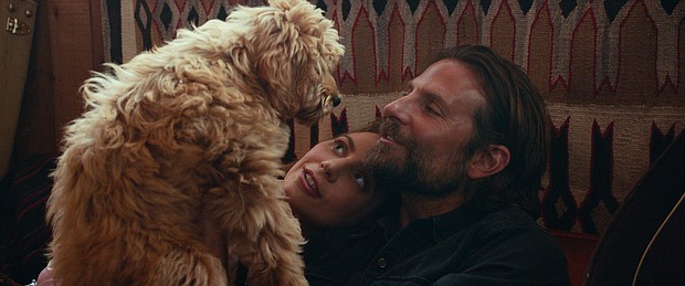 Ally (Lady Gaga) and Jackson (Bradley Cooper) get a dog in "A Star is Born." Cooper, the film's director, cast his own dog, Charlie, to play the adult version of the pup.