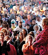 Gospel and R&B legend Mavis Staples, right, was among the headliners on Saturday at the Richmond Folk Festival. (Sandra Sellars/Richmond Free Press) 