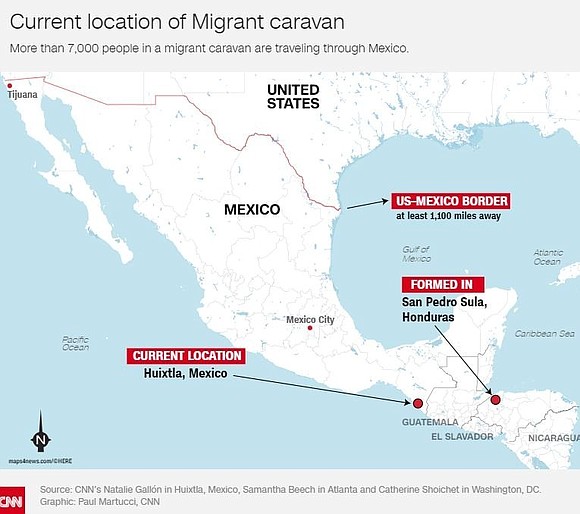 US President Donald Trump has pointed to a massive caravan of migrants trekking north through Mexico as a major issue …